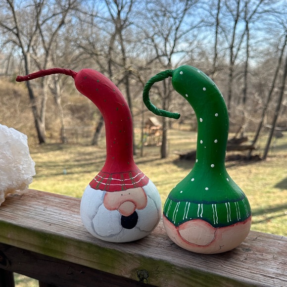 Handmade Other - Festive Gnome Holiday Painted Gourde Set - Red and Green